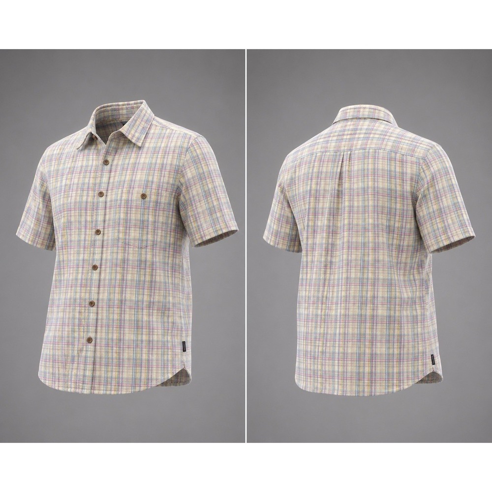 Patagonia Shirt Men XL Pink Plaid Short Sleeve Button Down Textured Feel